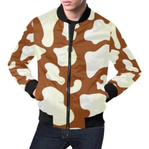 Cow Brown Pattern Print Mens Bomber Jacket