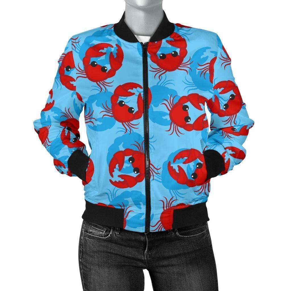 Crab-Pattern-Print-Women-Casual-Bomber-Jacket-1