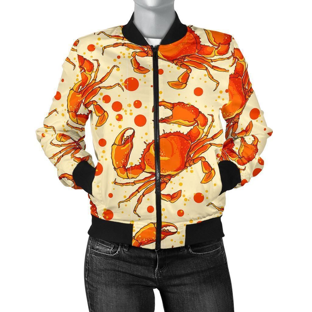 Crab-Print-Pattern-Women-Casual-Bomber-Jacket-1