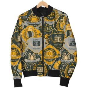 Craft Beer Pattern Print Women Casual Bomber Jacket