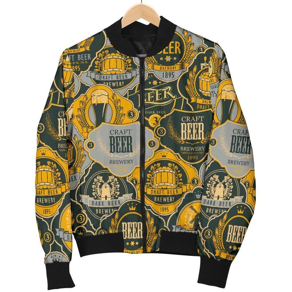 Craft Beer Pattern Print Women Casual Bomber Jacket Craft Beer Pattern Print Women Casual Bomber Jacket