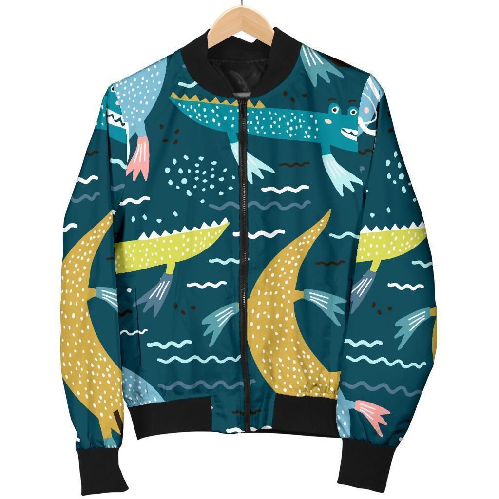 Crocodile Cartoon Pattern Print Women Casual Bomber Jacket Crocodile Cartoon Pattern Print Women Casual Bomber Jacket