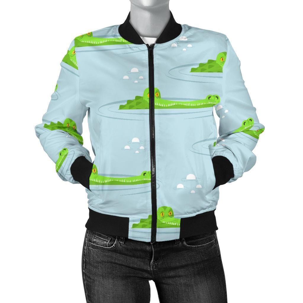 Crocodile-Cartoon-Print-Pattern-Women-Casual-Bomber-Jacket-1
