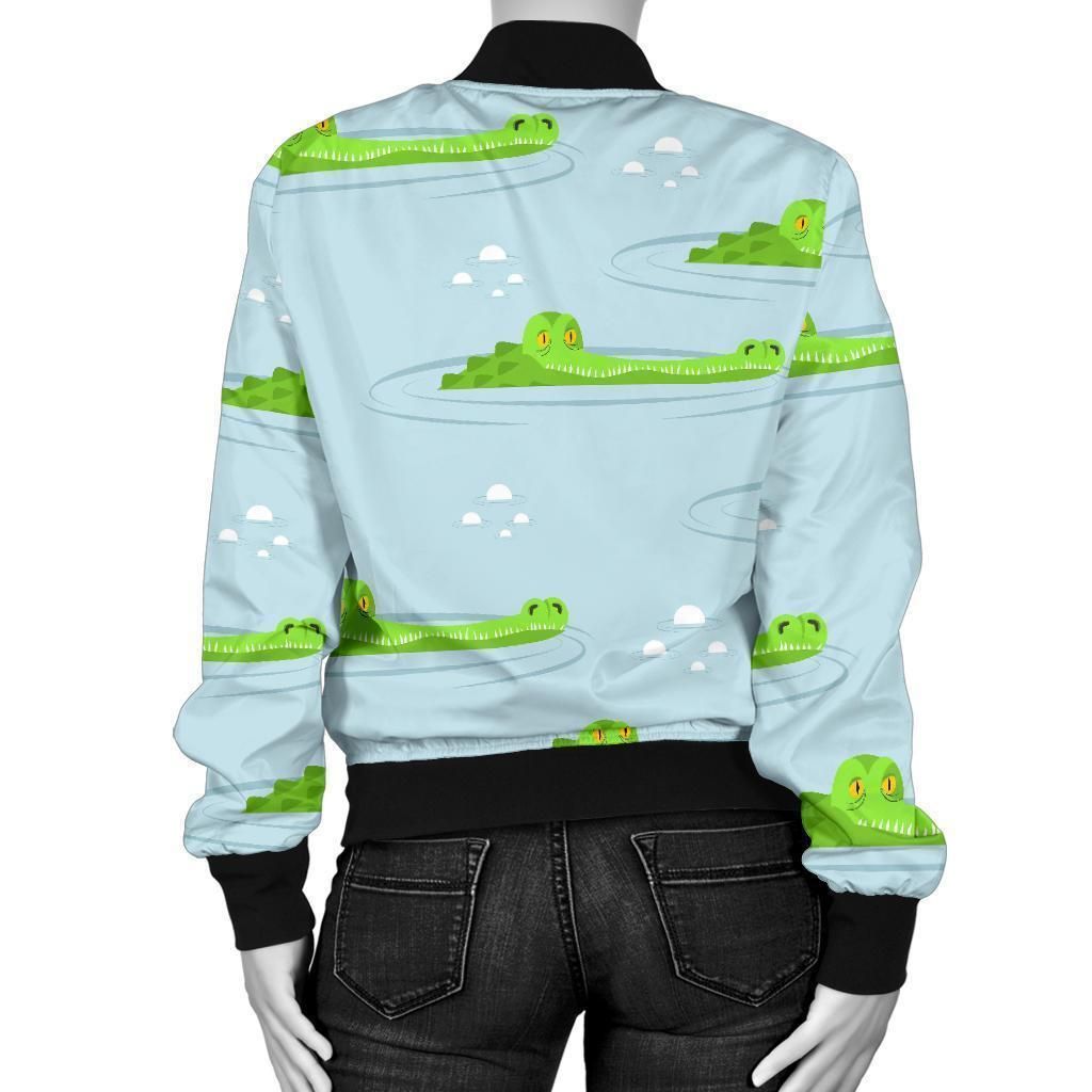 Crocodile-Cartoon-Print-Pattern-Women-Casual-Bomber-Jacket-2
