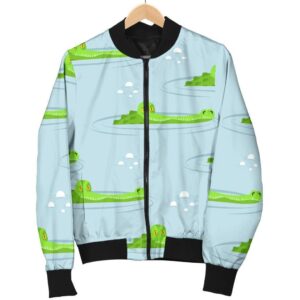 Crocodile Cartoon Print Pattern Women Casual Bomber Jacket
