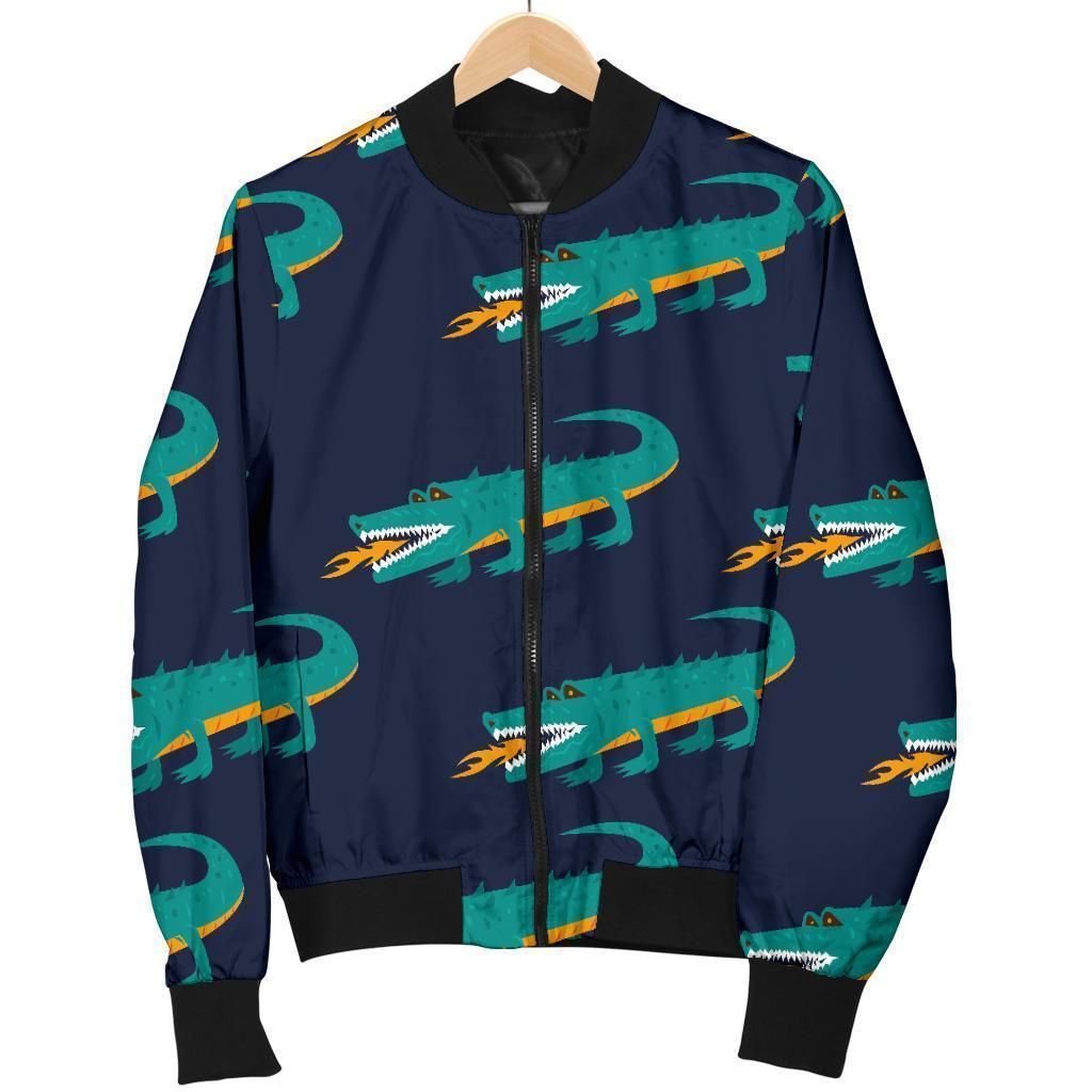 Crocodile Pattern Print Women Casual Bomber Jacket Crocodile Pattern Print Women Casual Bomber Jacket