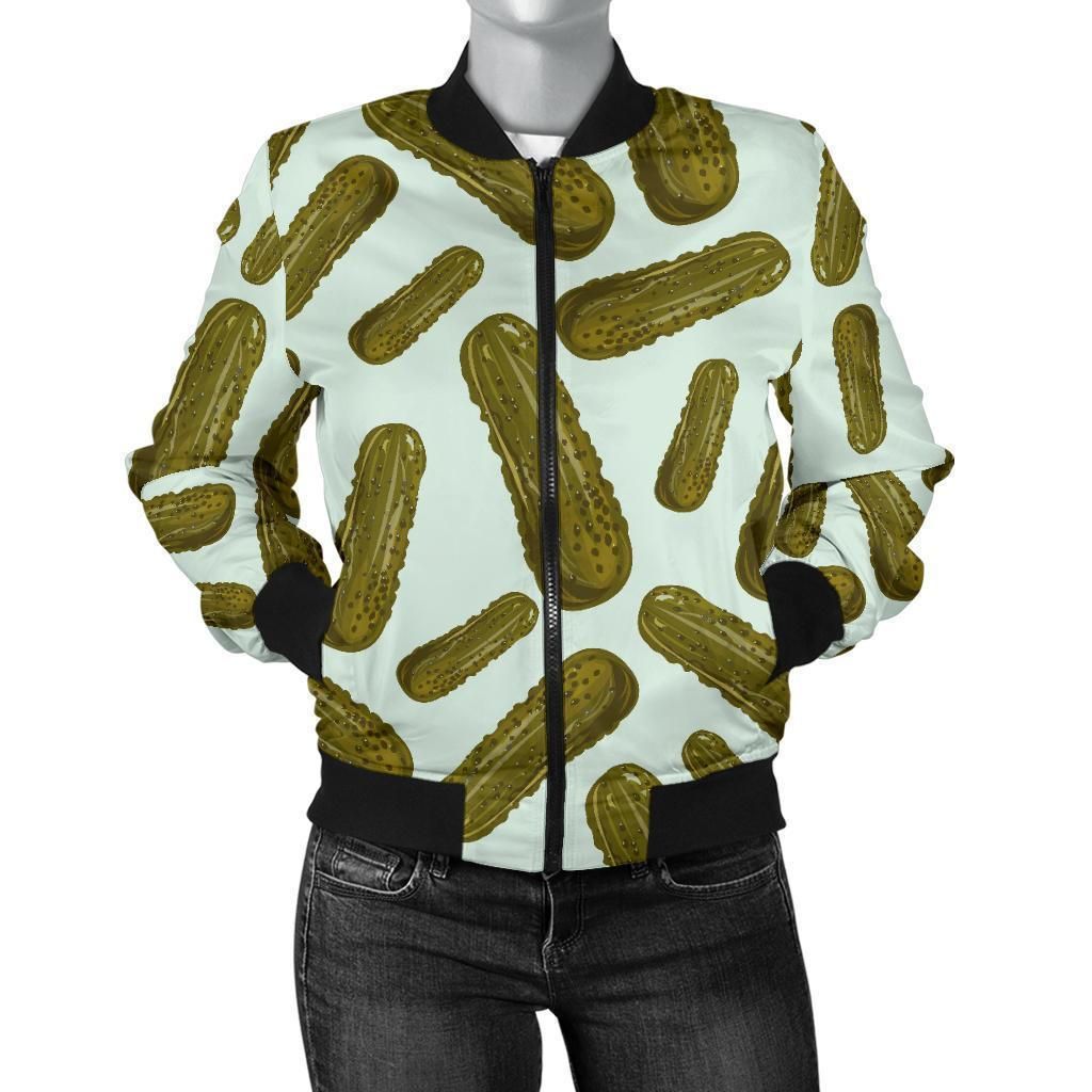 Cucumber-Pickle-Print-Pattern-Women-Casual-Bomber-Jacket-1