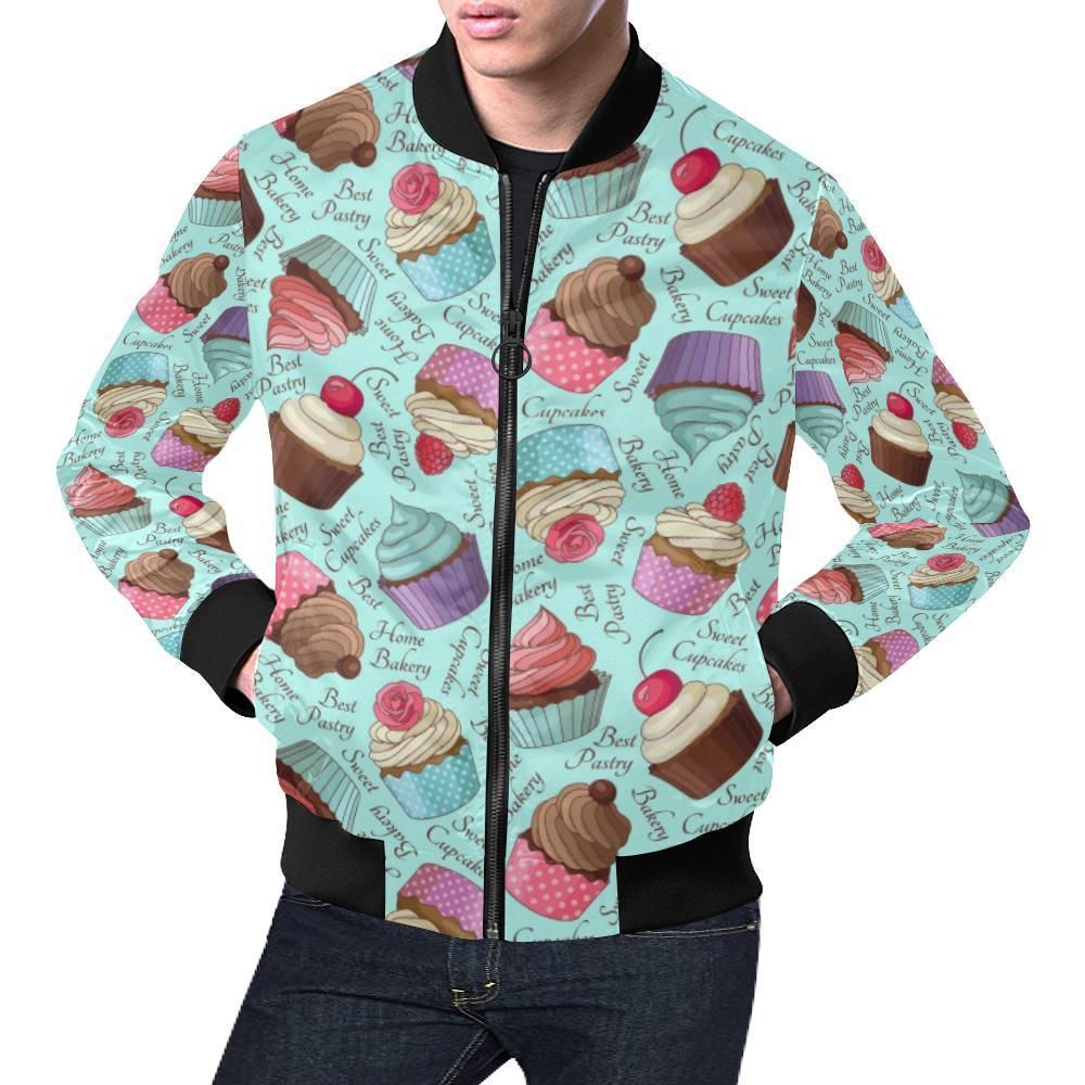 Cupcake Blue Pattern Print Mens Bomber Jacket Cupcake Blue Pattern Print Mens Bomber Jacket