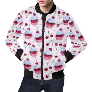 Cupcake Cherry Pattern Print Mens Bomber Jacket
