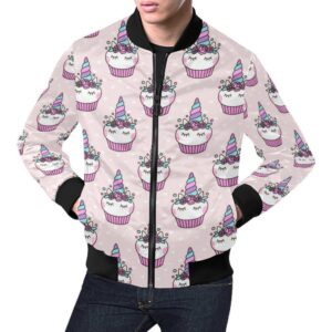 Cupcake Unicorn Pattern Print Mens Bomber Jacket