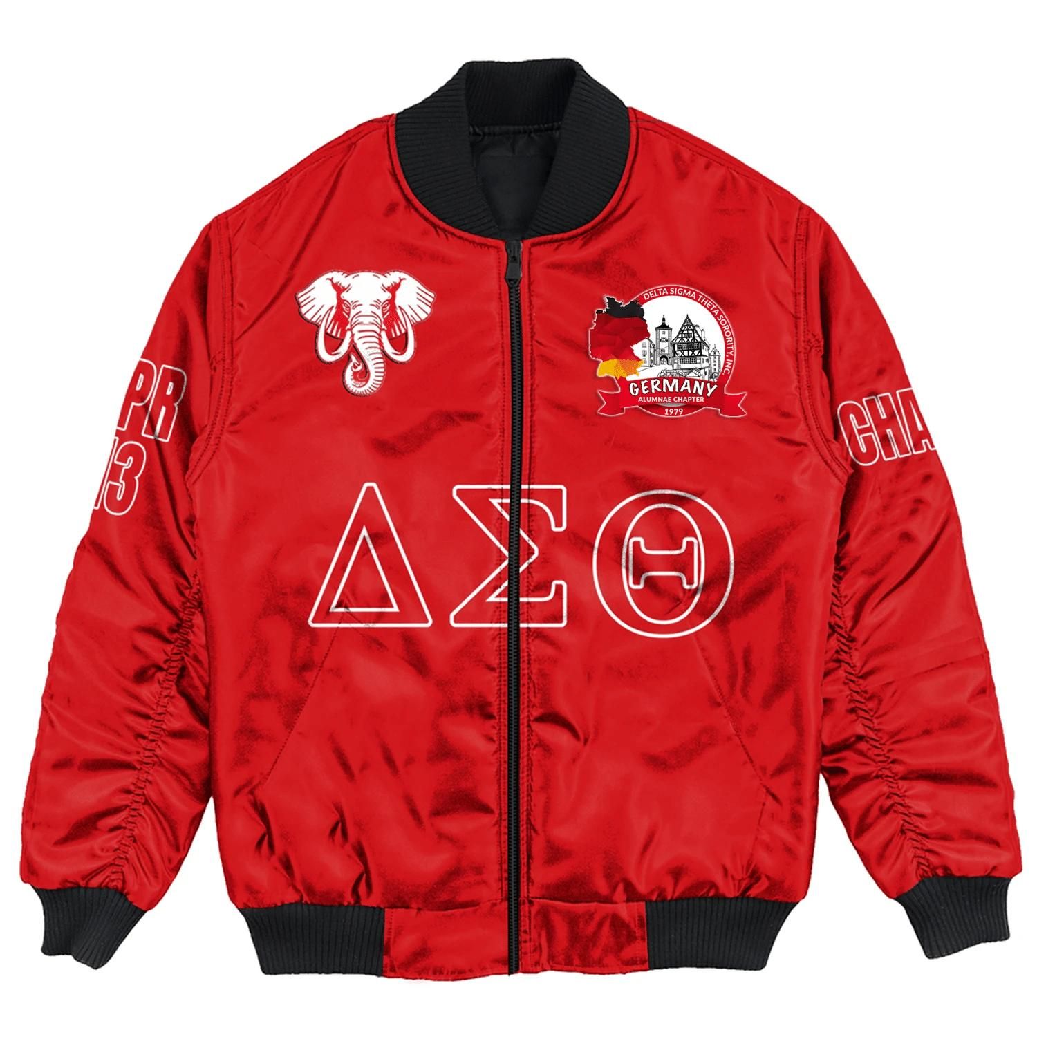 (Custom) Africa Zone Jacket - Germany Alumnae Chapter Bomber Jackets A31 Bomber Jacket (Custom) Africa Zone Jacket - Germany Alumnae Chapter Bomber Jackets A31 Bomber Jacket