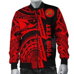 (Custom) Polynesian Guinea Men's Bomber Jacket - Moana Maui Tattoo With Coat Of Arm Guinea Red - BN17 Bomber Jacket
