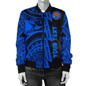 (Custom) Polynesian Guinea Women's Bomber Jacket - Moana Maui Tattoo With Coat Of Arm Guinea Blue - BN17 Bomber Jacket