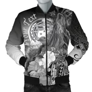 [Custom] Samoa Men's Bomber Jacket- Humpback Whale with Tropical Flowers (White)- BN18 Bomber Jacket