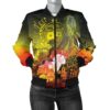 [Custom] Samoa Women's Bomber Jacket- Humpback Whale with Tropical Flowers (Yellow)- BN18 Bomber Jacket