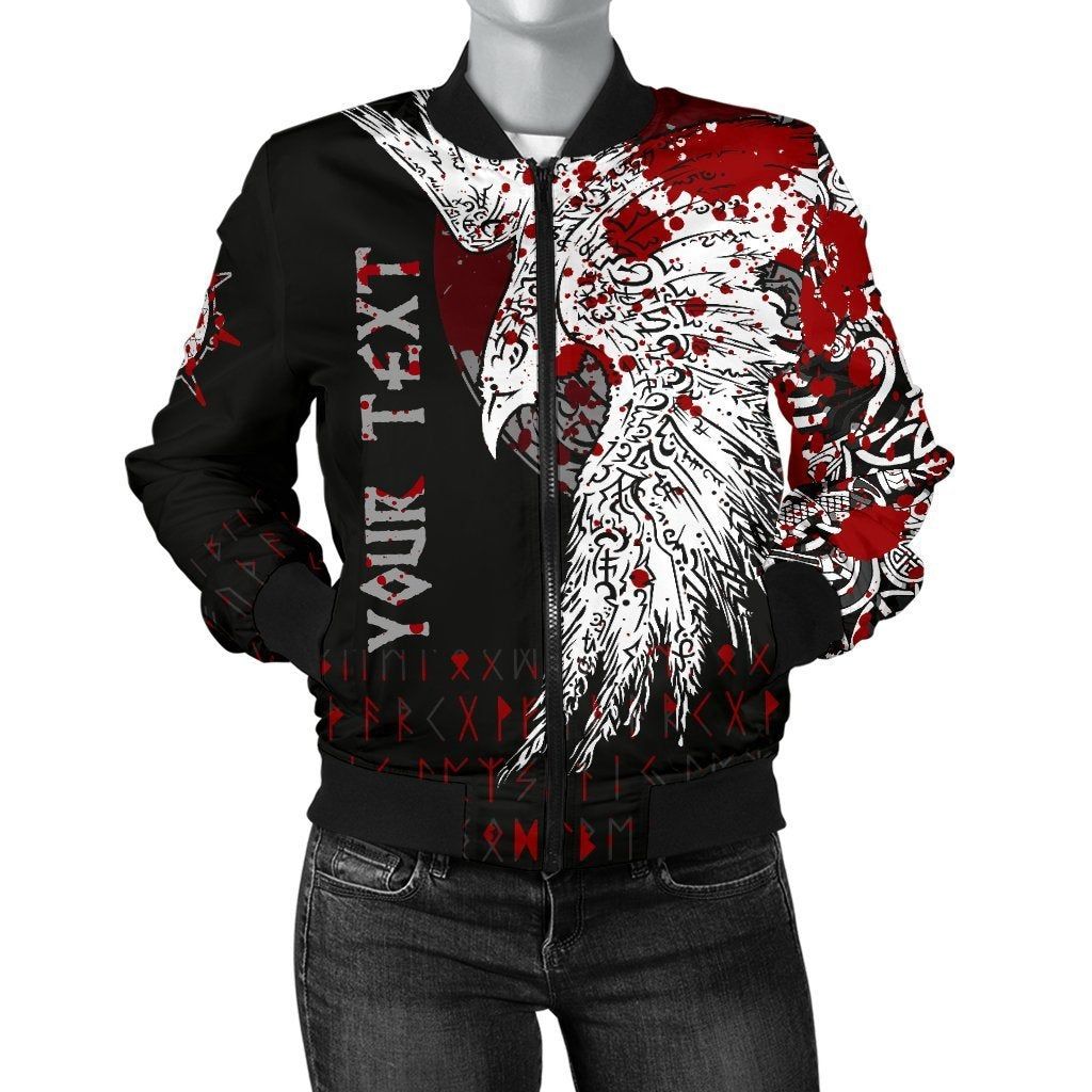 Custom Women's Bomber Jacket - Mystical Raven Tattoo Blood A31 Custom Women's Bomber Jacket - Mystical Raven Tattoo Blood A31