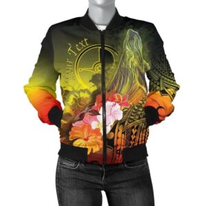 [Custom] Yap Women Bomber Jacket - Humpback Whale with Tropical Flowers (Yellow)- BN18 Bomber Jacket