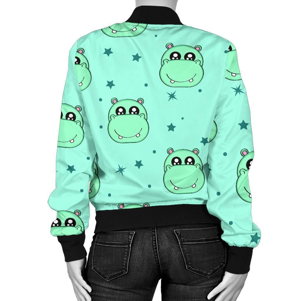 Cute-Hippo-Pattern-Print-Women-Casual-Bomber-Jacket-2