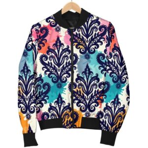 Damask Colorful Pattern Print Women Casual Bomber Jacket