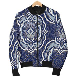 Damask Print Pattern Women Casual Bomber Jacket