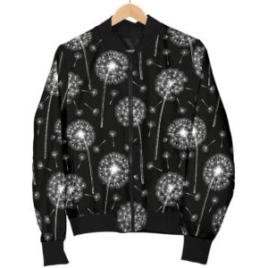 Dandelion Black Pattern Print Women Casual Bomber Jacket