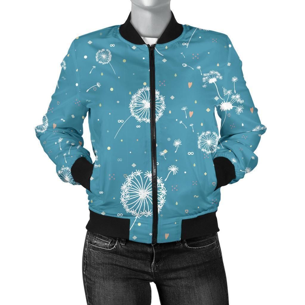 Dandelion-Blue-Pattern-Print-Women-Casual-Bomber-Jacket-1