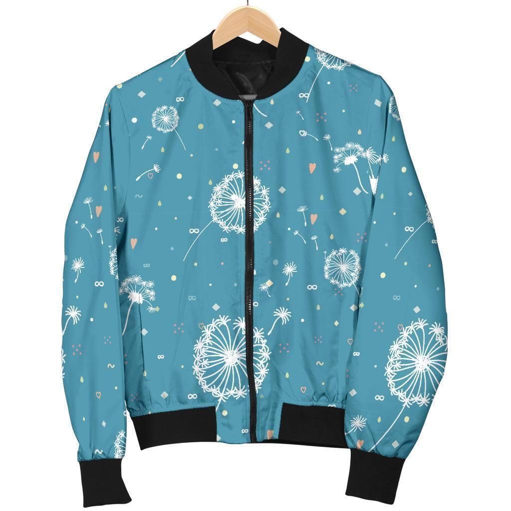 Dandelion Blue Pattern Print Women Casual Bomber Jacket Dandelion Blue Pattern Print Women Casual Bomber Jacket