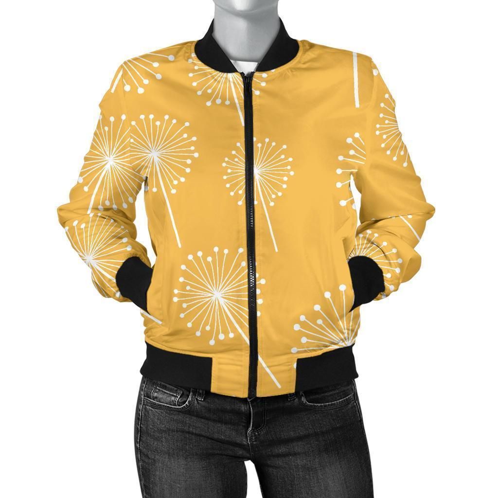 Dandelion-Yellow-Pattern-Print-Women-Casual-Bomber-Jacket-1