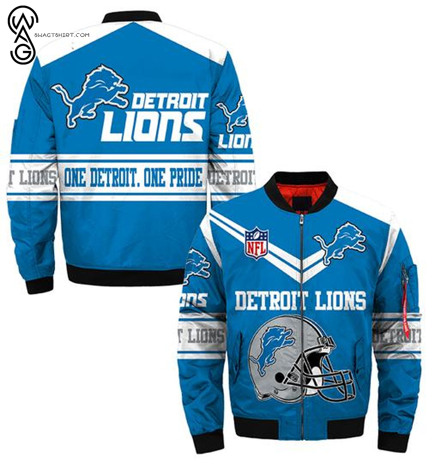 Detroit Lions Football Team All Over Printed Bomber Jacket Detroit Lions Football Team All Over Printed Bomber Jacket