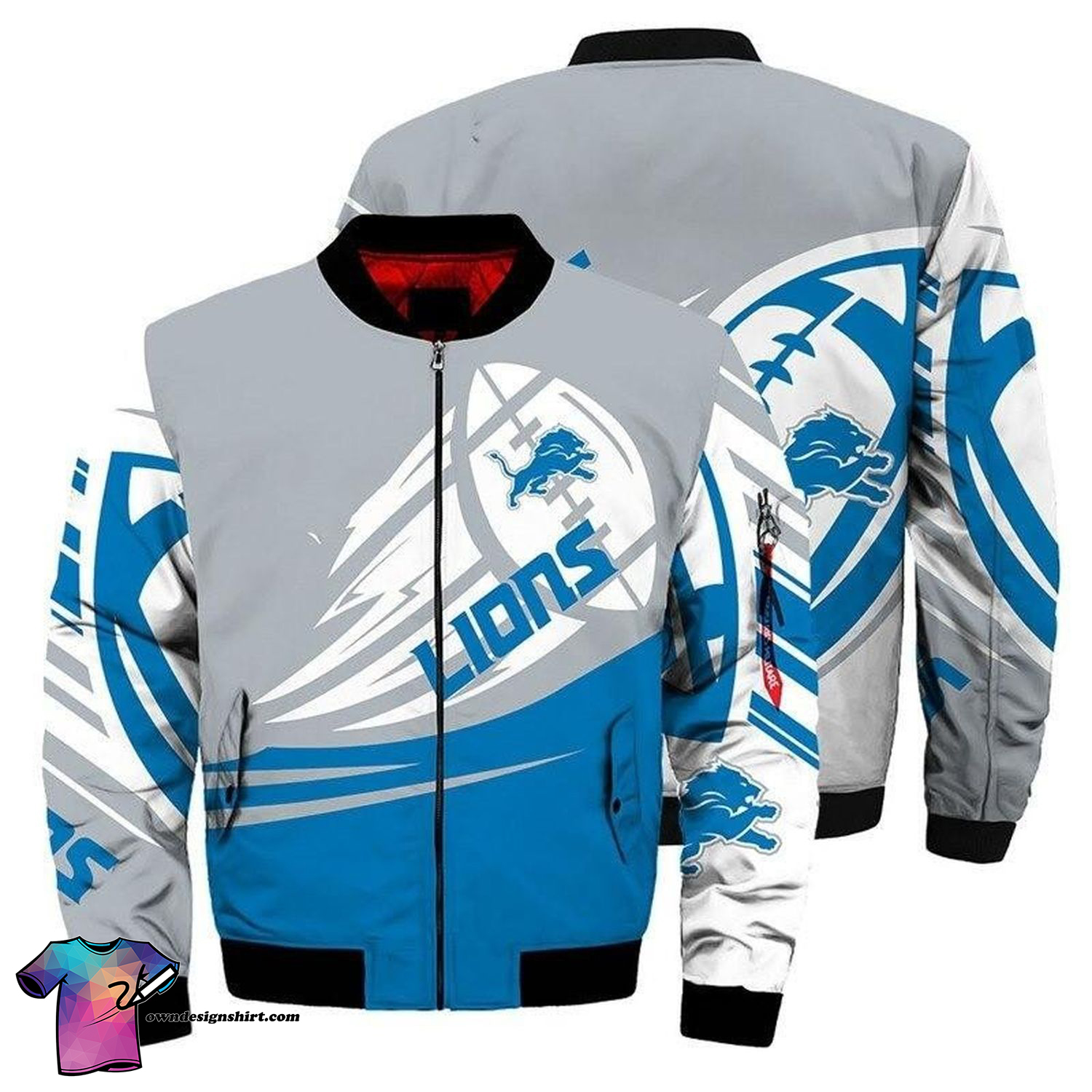 Detroit Lions Grey All Over Printed Bomber Jacket Detroit Lions Grey All Over Printed Bomber Jacket