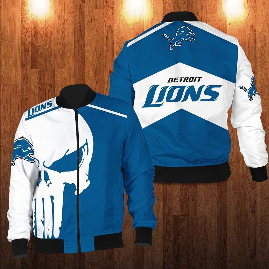 Detroit Lions Punisher Skull Bomber Jacket Detroit Lions Punisher Skull Bomber Jacket