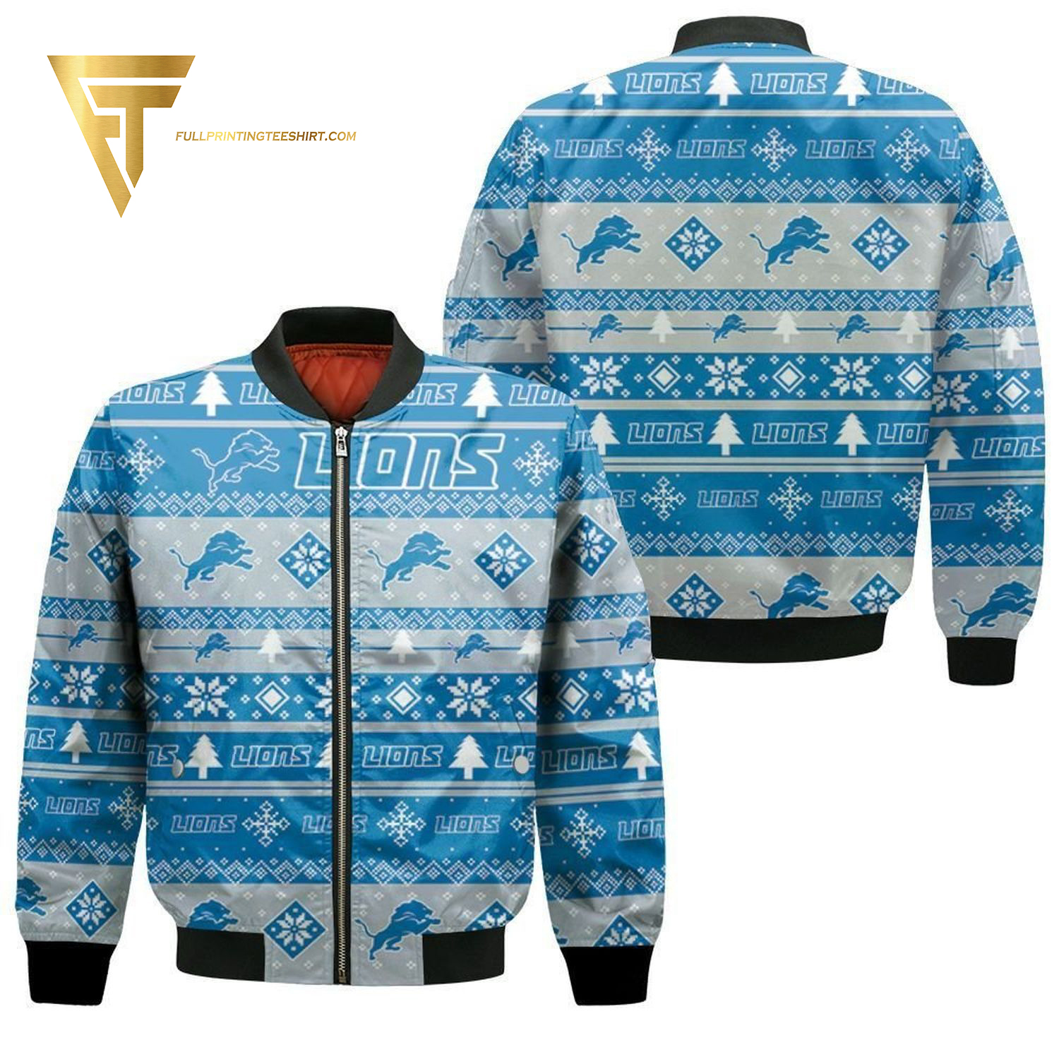 Detroit Lions Ugly Christmas Full Printing Bomber Jacket Detroit Lions Ugly Christmas Full Printing Bomber Jacket