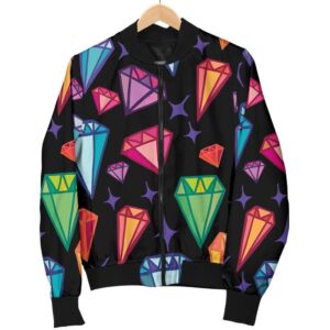 Diamond Colorful Print Pattern Women Casual Bomber Jacket