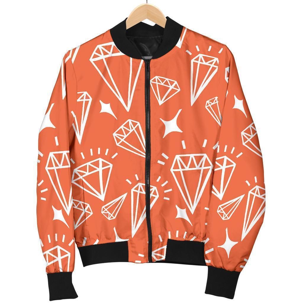 Diamond Orange Print Pattern Women Casual Bomber Jacket Diamond Orange Print Pattern Women Casual Bomber Jacket