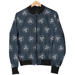 Diamond Print Pattern Women Casual Bomber Jacket