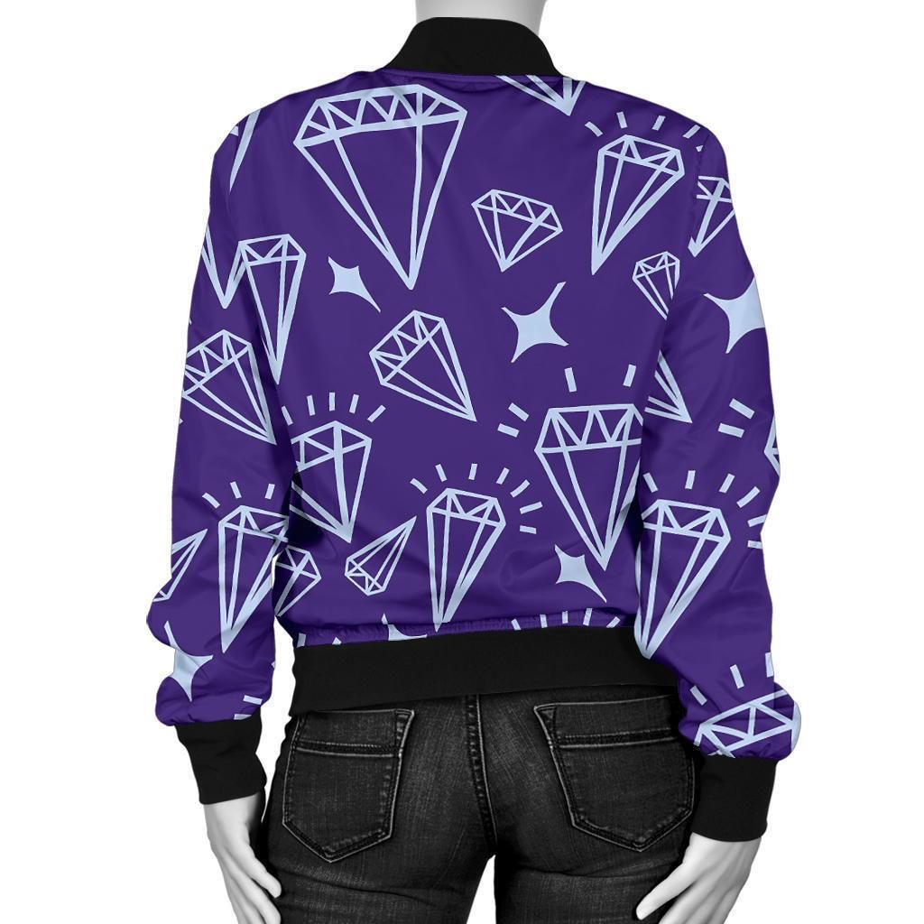 Diamond-Purple-Print-Pattern-Women-Casual-Bomber-Jacket-2