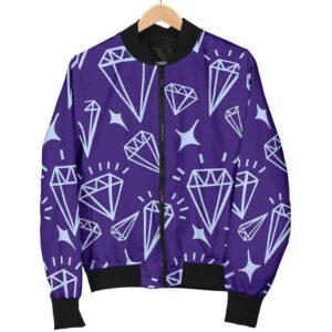 Diamond Purple Print Pattern Women Casual Bomber Jacket