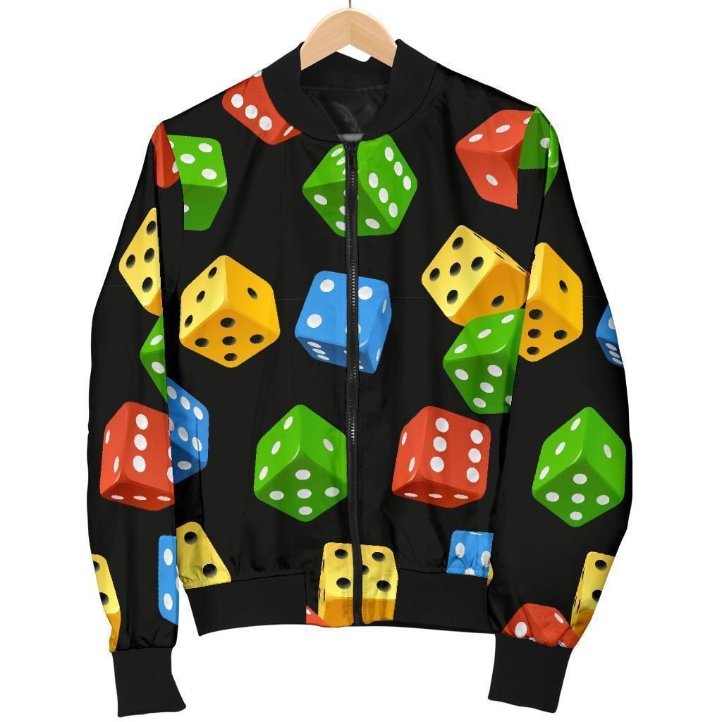 Dice Colorful Pattern Print Women Casual Bomber Jacket Dice Colorful Pattern Print Women Casual Bomber Jacket