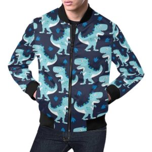 Dino Cartoon Dinosaur Pattern Print Mens Bomber Jacket
