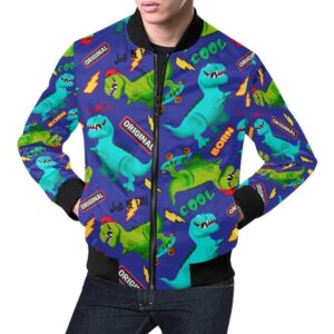 Dino Dinosaur Cartoon Pattern Print Mens Bomber Jacket
