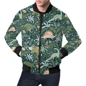 Dino Dinosaur Flower Leaf Pattern Print Mens Bomber Jacket