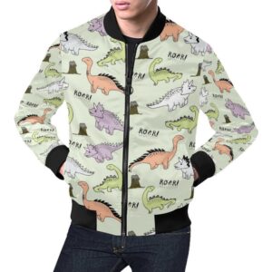 Dino Roar Dinosaur Pattern Print Mens Bomber Jacket