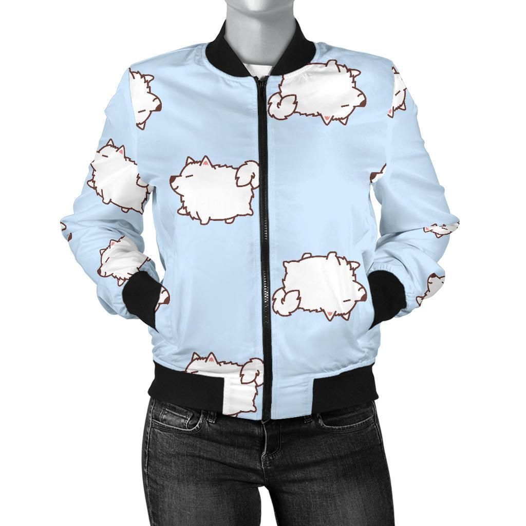 Dog-Somoyed-Pattern-Print-Women-Casual-Bomber-Jacket-1
