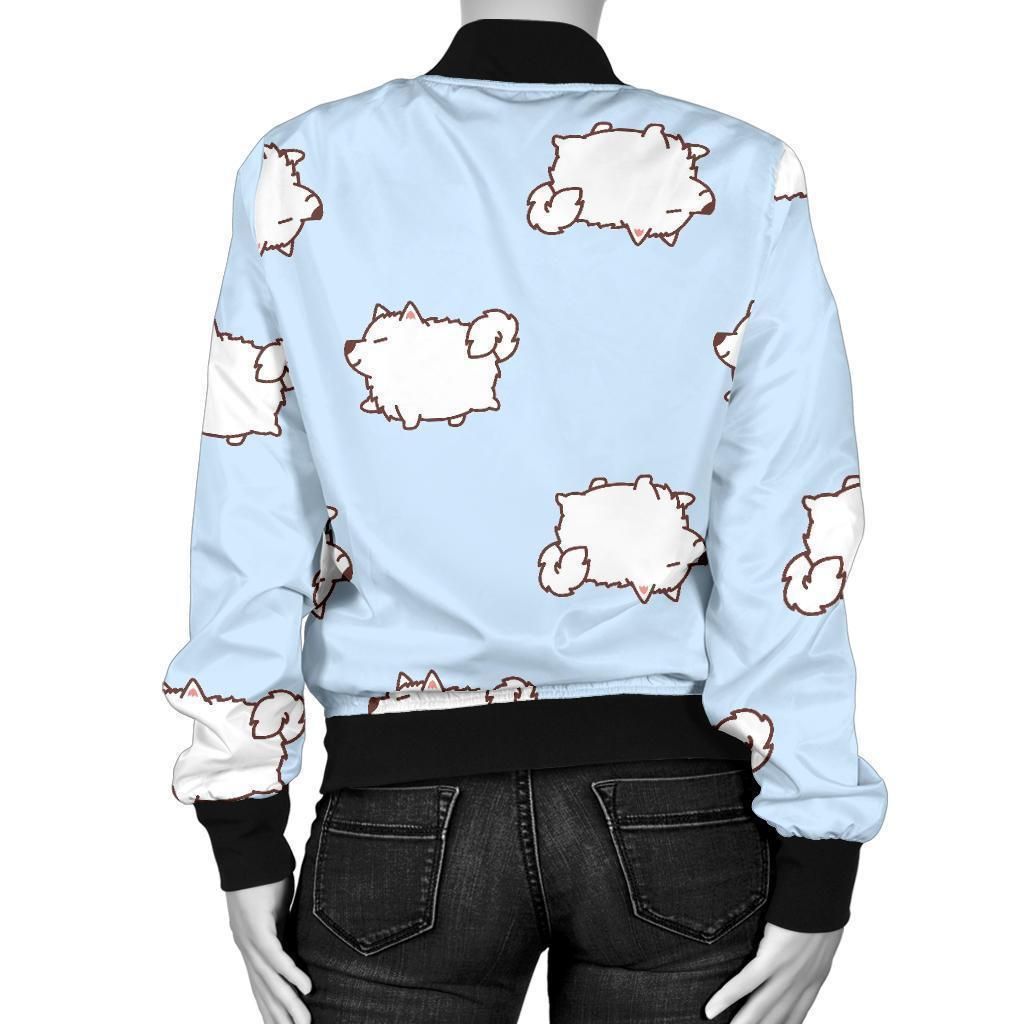 Dog-Somoyed-Pattern-Print-Women-Casual-Bomber-Jacket-2