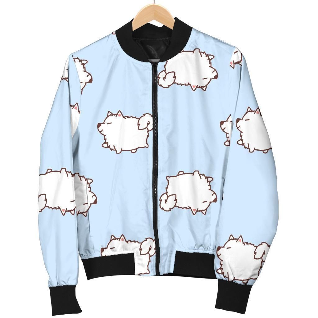 Dog Somoyed Pattern Print Women Casual Bomber Jacket Dog Somoyed Pattern Print Women Casual Bomber Jacket