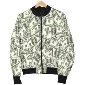 Dollar Money Pattern Print Women Casual Bomber Jacket