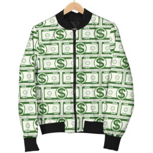Dollar Money Print Pattern Women Casual Bomber Jacket