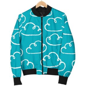 Drawn Cloud Pattern Print Women Casual Bomber Jacket