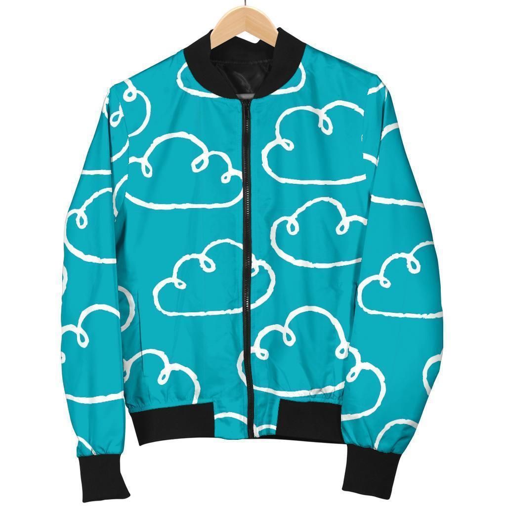Drawn Cloud Pattern Print Women Casual Bomber Jacket Drawn Cloud Pattern Print Women Casual Bomber Jacket
