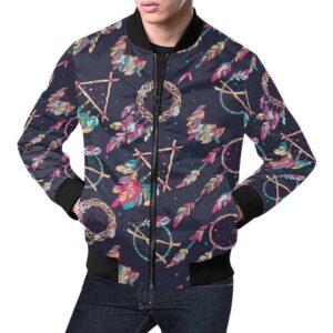 Dream Catcher Boho Feather Pattern Print Mens Bomber Jacket